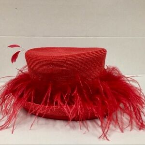 Mary Jean Collection Ostrich Feather Red Woven Hat